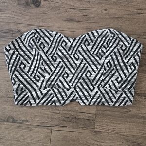 Lush Black and White Strapless Crop Top